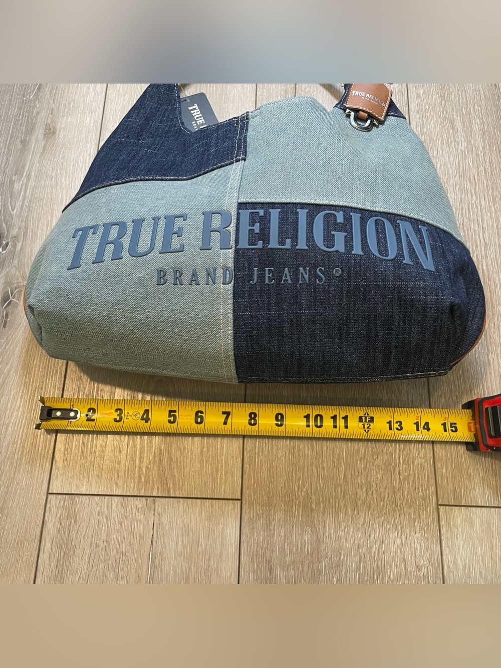 True Religion Denim Patchwork Hobo Y2K Aesthetic  Blue Slouchy Shoulder Bag NWT - Picture 5 of 6